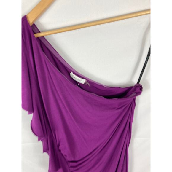 Calvin Klein One Shoulder Purple Ruffle Side Dress Size 8 - Picture 3 of 5